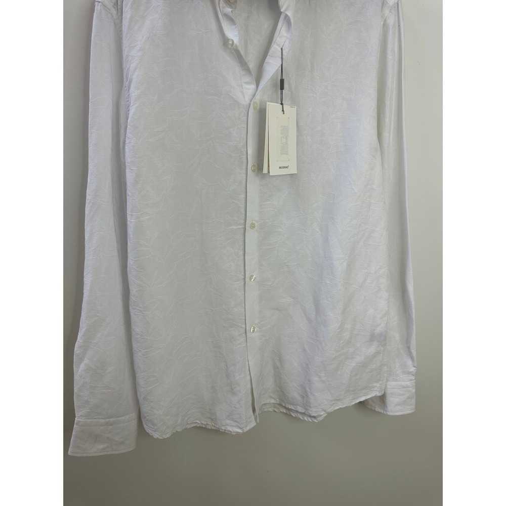 NWT Murano Baird McNutt Linen Blend Shirt White Floral Texture LS Slim Fit Large - Picture 6 of 16